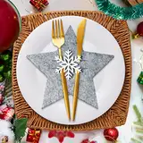 Besteckhalter Weihnachten Filz, 12 Stück Bestecktasche Stern Besteckbeutel Tischdekoration, Grau Weihnachts Schneeflocken Messer Gabeln Löffel Geschirr Besteck Taschen für Party Tisch Weihnachtsdeko