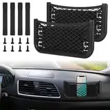 Auto Aufbewahrungsnetz, 2 Stück Selbstklebendes Netztasche Auto, Elastisch Ablagenetz mit Gummiband und Schraube, Kofferraum Netztasche Gepäcknetz 26 x 12cm für Wohnmobil, Boote, Zuhause