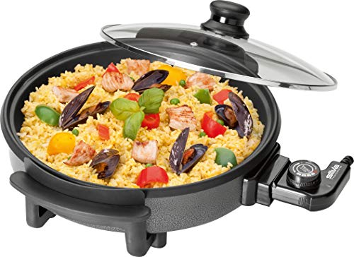 Silva-Homeline PPF 1503A Partypfanne mit Glasdeckel zum Kochen, Braten, Dünsten, Auftauen und Warmhalten, Ø 32 cm, 1500 W, Schwarz