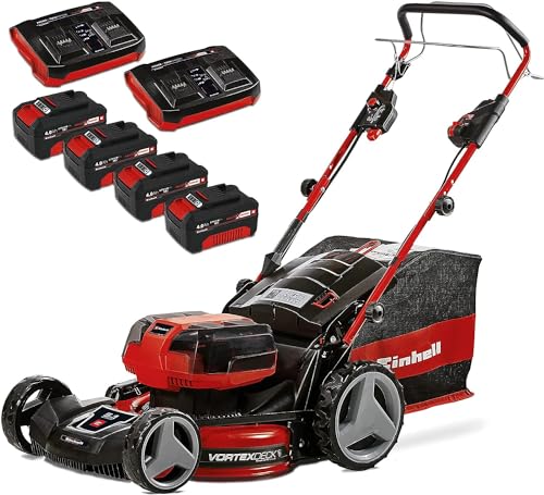 Einhell Akku-Rasenmäher GE-CM 36/47 S HW Li Kit Power X-Change (36 V, 47 cm Schnittbreite, bis 700 m², Brushless, Radantrieb, 75 L Fangkorb, inkl. 4x 4,0 Ah + 2x Twincharger)