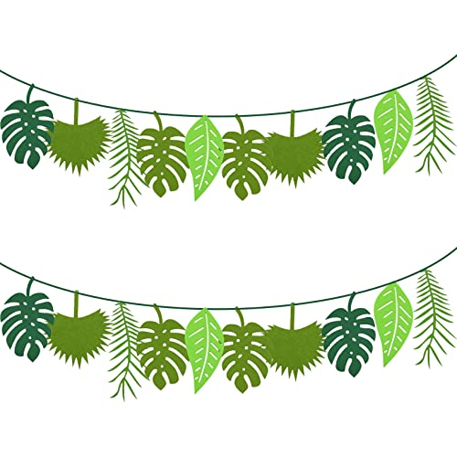 2 Stück Grün Tropische Palmenblätter Bunting, 5 m Tropische Palmblätter Banner Girlande, Wiederverwendbare Leaf Bunting für Geburtstag, Hawaii-Party,Dschungel Mottoparty Dinosauriergeburtstag (Grün)