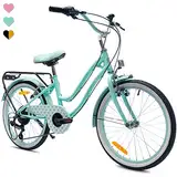 sun baby Mädchenfahrrad 20 Zoll Radgröße Heart Bike zur Auswahl 6 Gang Shimano Kinderfahrrad Kinderrad für Mädchen von 6 bis 10 Jahre verstellbare (Türkis, 20 Zoll)