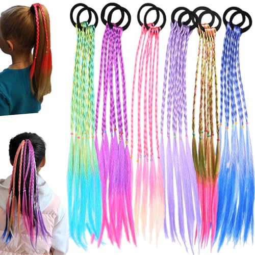 EUPSIIU 12 Stück Bunte Haarsträhnen Kinder Buntes geflochtenes Haar Haarteile Twist Braid mit elastischem Seilband Farbverlauf Mädchen Haarteil Band für Party Festival Deko Geschenke (12 Stück)