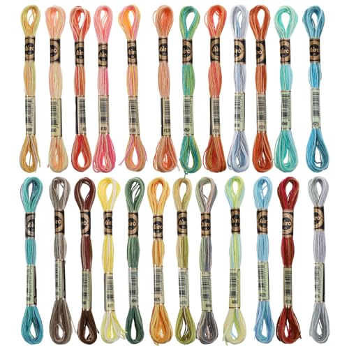 24 Stück Stickgarn Kreuzstich Fäden Embroidery Floss Multifarben Stickerei Embroidery Threads Regenbogenfarbe Farbverlauf Handstickerei Baumwollfaden für Handstickerei Kreuzstich Schnur Kunst