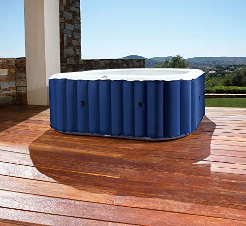 MSPA aufblasbar Outdoor Sapphire für 4 Personen 158 x 158 x 68 cm mit Massagedüsen und Filter- Aufblasfunktion per Knopfdruck Pool eckig in blau