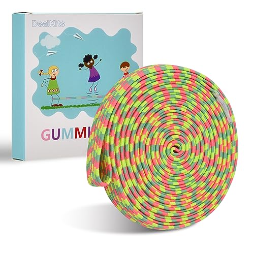 DealKits Gummitwist Kinder Set, Gummi Rubber Twist Spiel Hüpfgummi Gummiband Springseil 4M mit Anleitung, Kinderspiel Gartenspiele Pausenspiel, Einschulung Geschenk für Mädchen & Junge ab 5 Jahren