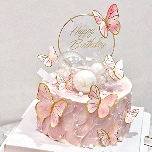 21 Stück Schmetterlinge Torten Deko, Tortendeko Schmetterling, 3D Dreidimensional Schmetterlinge Deko Torte, Tortendeko Geburtstag Schmetterling Cupcake Topper (1*Rosa & Lila)