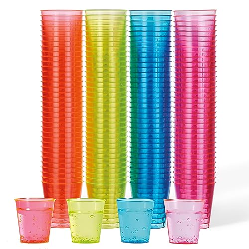 MATANA 150 Bunte Schnapsgläser Plastik, Shotgläser Plastik, 3cl - Stabil & Mehrweg - Schnapsbecher Plastik, Shot Becher, Plastik Schnapsgläser, Pinnchen, Shotbecher - Party Zubehör