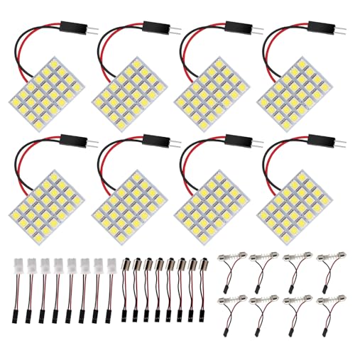 HUAZIZ 8 Stücke Superweiße energiesparende 5050 24-SMD-LED-Panel-Dome-Licht-Innenraum-Leseplatten-Licht-Dachdecken-Innenverkabelte Lampe + 8 Stücke Girlandenadapter