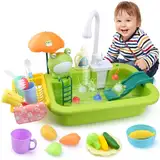 KIMIGO Spielspüle Spielzeug mit verbessertem elektrischen Wasserhahn,Spielzeugzubehör für die Spielküche,Waschbecken Spielzeug,schwimmendes Angelspielzeug für Wasserspiel,Rollenspiel für Kinder