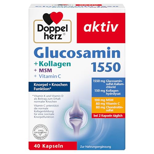 Doppelherz Glucosamin 1550 + Kollagen + MSM + Vitamin C - als Beitrag zur normalen Kollagenbildung für eine normale Knorpelfunktion - 40 Kapseln