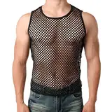 TUONYIS Herren Unterhemd Netzstruktur Herren Sexy Transparent T Shirt Tank Top Herren Muskel Transparent Shirts Herren Netzhemd ärmellos Netz Unterhemd Disco Party Kostüm Streetstyle (Schwarz)