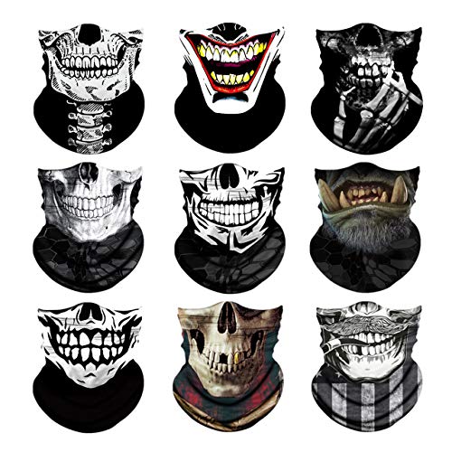 CHIC DIARY 9 Stück Funktionstücher Totenkopf Gesichtsmaske Atmungsaktiv Gesichtstuch Motorrad Maske Sturmmaske Halstuch Bandana