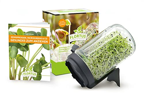 FLORTUS – Sprossenglas Set mit Siebdeckel & integriertem Ständer – 720ml Keimglas zum Sprossen ziehen – Sprossen Anzuchtset für schmackhafte und frische Keimsprossen, Keimlinge, Microgreens