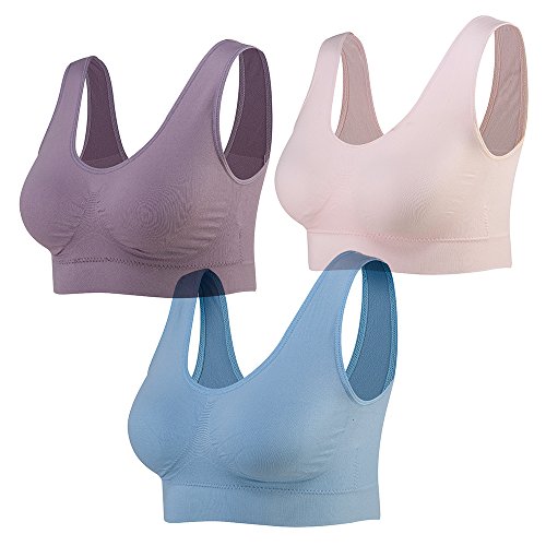 Lemef Damen Seamless Sport BH mit Merfarben Wohlfühl-BH, 1*hellrosa, 1*hellblau,1*hell Lila, XXL