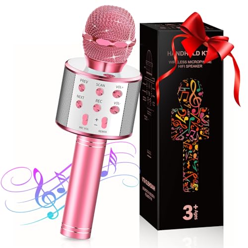 Mädchen Geschenk 4 5 6 7 8 9 10 11 Jahre, Karaoke Mikrofon Kinder Spielzeug ab 3-11 Jahre Mädchen Junge, Bluetooth Drahtloses Mikrofon Kindertag Geschenke für Mädchen Kinder - Ostergeschenke Kinder