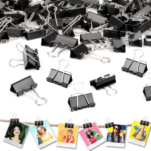 Ziamzra Foldback Klammern 25MM - 50 Stück Schwarz Klammern Metall Büroklammern Mini Papierklammern Binder Clips Foldbackklammer Vielzweckklammern für Bürobedarf Papier Fotowand Notizen Heim Schul