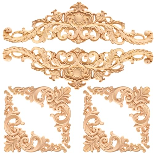 Dtoterul Holz Ornamente 6 Stücke Ornamente Holz Ecke Onlay Applique Möbel Holz Geschnitzte Möbel Appliques Holz Dekorative Lange Geschnitzte Onlay Applique Holz Geschnitzte Ecke Ornamente für Möbel