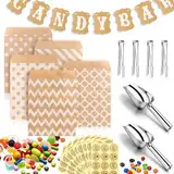 Candy Bar Zubehör Deko 67Stk Candybar Zubehör Set Enthält 50Stk Candybar Tüten 10 Sticker 4Stk Zuckerzange 2Stk Schaufeln und 1 Girlande für Candy-Bar Auf Geburtstag Oder Hochzeit