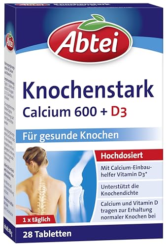 Abtei Knochenstark Calcium 600 + D3 - hochdosiert - Nahrungsergänzung für gesunde Knochen - glutenfrei, laktosefrei, für Vegetarier geeignet - 1 x 28 Filmtabletten NEU