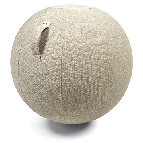 VLUV STOV Stoff-Sitzball, ergonomisches Sitzmöbel für Büro und Zuhause, Farbe: Kiesel (beige), Ø 70cm - 75cm, hochwertiger Möbelbezugsstoff, robust und formstabil, mit Tragegriff