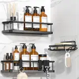 YASONIC Duschablage ohne Bohren Badezimmer Organizer, Badregal Duschregal ohne Bohren, Duschhalterung ohne Bohren Shampoo Halterung für Dusche, rostfrei Badezimmer Regal Duschablage schwarz, 3 Stück