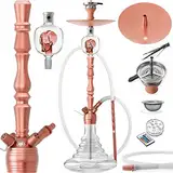 DILAW® Vatos Shisha Set Hookah 93cm Aluminium Alu + LED Licht | Wasserpfeife Kaminkopf Komplettset Molassefänger Silikonschlauch Alumundstück Tabakkopf Kaminaufsatz 18/8 Kopfschliff, Rosé Gold