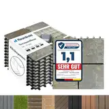 Floordirekt Naturstein Schiefer Fliesen 30x30 cm, 1m² = 11 Terrassenfliesen, Klickfliesen, Balkonfliesen - Bodenbelag für Balkon & Terrasse - wetterfest mit Drainagefunktion | rostiger Schiefer