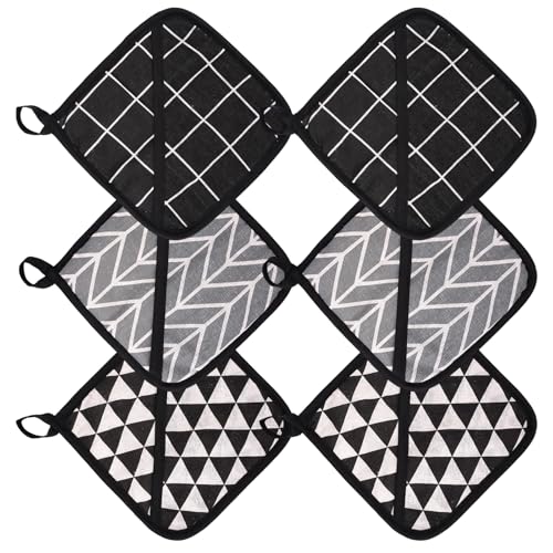 6 Stück Hitzebeständige Topflappen, 18 x 18cm Topflappen Waschbar zum Kochen und Backen in der Küche, Pot Holder, Schutz der Hände vor Heißen Gerätschaften, für Heiße Töpfe, Schwarz und Grau