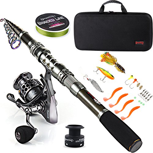 Sougayilang, Teleskopangel/Angelrolle, Kohlefaser-Angelrute/Spinnrollen/Angelzubehör, ideal für Reisen, zum Angeln in Salzwasser und Süßwasser, Fishing Full Kits with Carrier Case, 1.8M/5.91FT