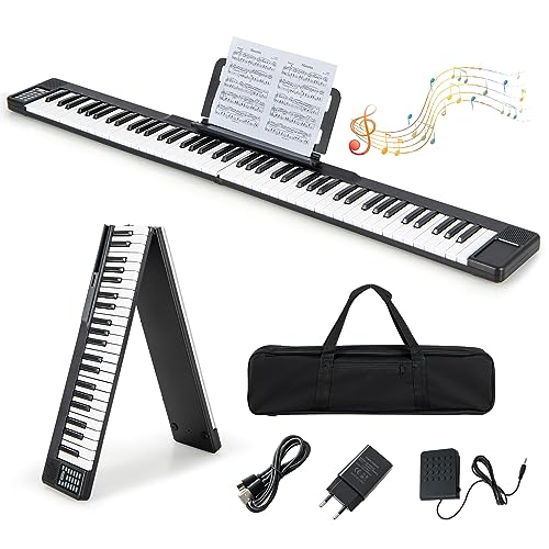 COSTWAY 88 Tastatur Keyboard faltbar, Digital Piano mit MIDI & Bluetooth & 128 Rhythmen & 128 Tönen, Elektronisches Klavier für Kinder, Klaviertastatur mit Tasche, E Piano, Schwarz