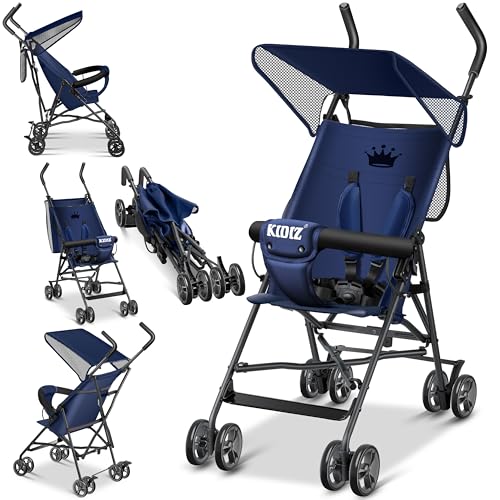 KIDIZ® Kinderwagen CITY Buggy Kinderbuggy klappbar Sportwagen Faltbar 360° 4-Zoll-Räder Inkl. Sonnen- und Regenverdeck zusammenklappbar 5-Punkt-Sicherheitsgurt ab 6 Monate, Blau/Navy