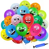 100 Stück Emotion Serie Latex Luftballons mit Luftpumpe,12 Zoll luftballons smiley, Niedlich Lustig Luftballons, Verschiedene emotion luftballon, für Kinder Geburtstag Deko Jungen Mädchen Baby Shower