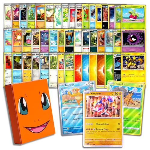 CARDMEX Pokemon Karten Deutsch Original 50 Verschiedene 3 Glitzernde Pokémon Sammelkarten wie Reverse Holo oder Holo garantiert - jedes Pack ist Anders