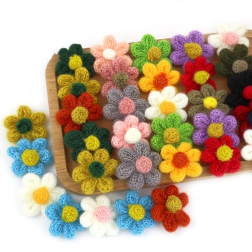 50 Stück Blumen Patches Gestrickte Blümchen Gestickte Applikationen zum Aufnähen für DIY-Handyhüllen-Zubehör zum Aufhängen als Ornament,Kleidung T-Shirt Rucksack Hoodies Schuhe,Gemischte Farbe