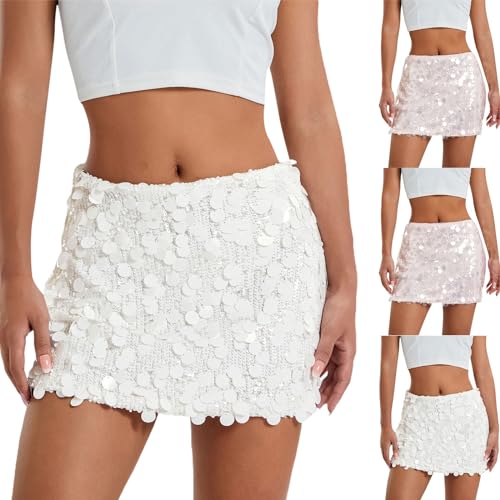 Pailletten Rock Damen Glitzer Minirock Hüftrock Tanz Kostüme Musik Festival Rave Disco Outfit Party Glitzer Rock Bauchtanz Kurz Rock Clubwear Festival Kostüm Konzert Tanz Fransen Hüfte Schal Rock