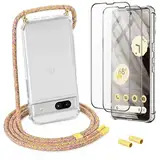 DiDaDi Handykette für Google Pixel 7A Hülle mit Band mit 2*Schutzfolie, Abnehmbar Necklace Stylische Handyhülle zum Umhängen Kordel Case (Rainbow)