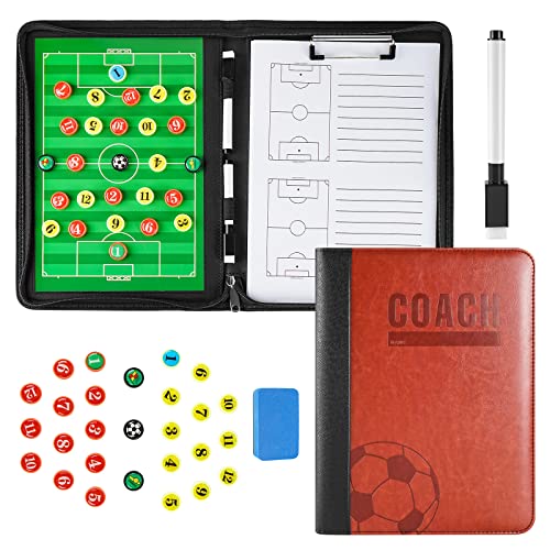 Taktikmappe Fußball, RoseFlower Professional Faltbares Fussball Taktiktafel Taktikboard Football Coach Board mit Magnete, Stifte, Radiergummi, Strategiekarten - Ideal für Taktiken und Spielanpassungen