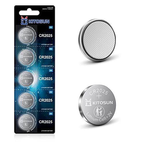 Kitosun Batterien Knopfzellen CR2025 3V - Lithium Coin 3-Volt 2025 Knopf Batterie für elektronische Kleingeräte Autoschlüssel Fernbedienungen LED Kerzenlicht Waagen medizinischen Geräten (5 Stück)