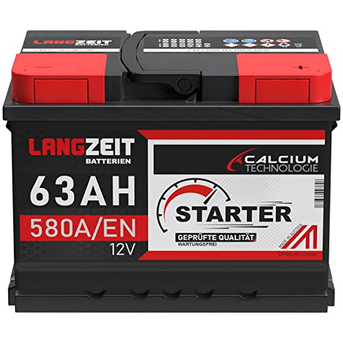 LANGZEIT Autobatterie 12V 63AH 580A/EN Starterbatterie +30% mehr Leistung ersetzt Batterie 60AH 54AH 55AH 56AH 62AH 63AH 65AH 64Ah wartungsfrei