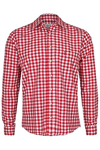 Almsach Herren Trachtenhemd Slim fit rot-Weiss kariert Langarm - Der Klassiker für alle Oktoberfeste und Volksfeste, ROT, M