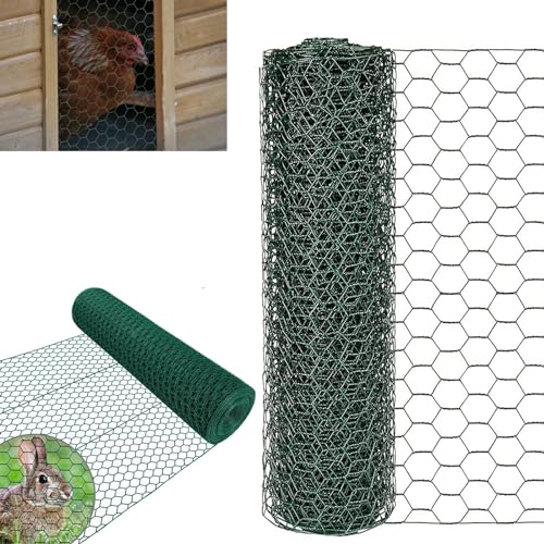 Sechskantgeflecht 25m - 50cm hoch - Gartenzaun Maschendraht - Maschenweite 25mm Drahtgitter Zaun - PVC-beschichtetes Grün Kaninchendraht Hasendraht Kleintier Volierendraht Tiergehege für Gartenzaun