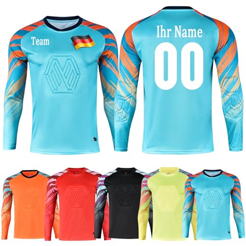 OPUTWDF Torwarttrikot mit Namen Nummer Personalisieren Fußball Torwarttrikots für Jungen Kinder Benutzerdefiniert Torwart Trikots mit Mannschaft Logo