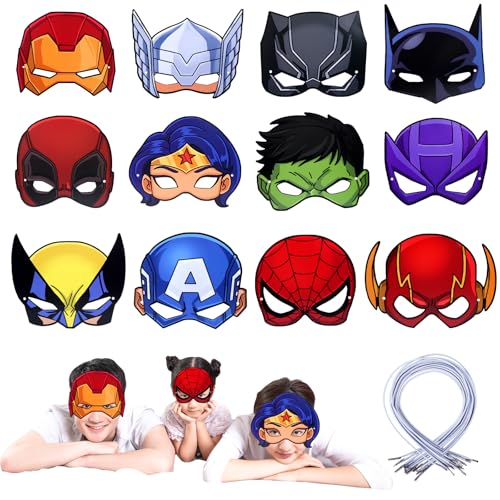 Kinder Party Masken, 12 Stück Hero Mask Super Cosplay Cartoon Maske für Rollenspiele, Erwachsene und Kinder Maskerade Mitgebsel Kindergeburtstag Partygeschenke