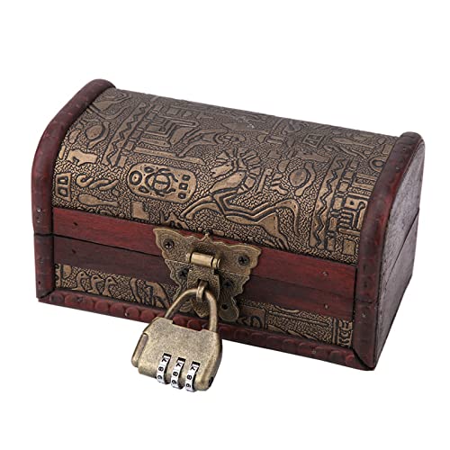 schatztruhe mit zahlenschloss,Holzkiste mit Deckel, Aufbewahrung box mit Schloss für Schatzkiste, Ägypten Schmuck Im Europäischen Vintage-Stil Klassischer Holzfall Schmuck Aufbewahrung box (Kleine Grö