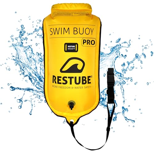 Restube Schwimmboje PRO mit Verstellbaren Gürtel - 12,5l Premium Sicherheitsgerät für Freiwasserschwimmen, 12,5 kg Auftrieb, PVC-frei – Ideal für Triathlons, Kajakfahren, Höchst Sichtbar