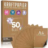 50 Blatt Kraftpapier A4 Set - 260 g - 21 x 29,7 cm - DIN Format - Bastelpapier & Naturkarton Pappe Blätter aus Kraftkarton zum Drucken, Kartonpapier Basteln für Vintage Hochzeit Geschenke Etiketten