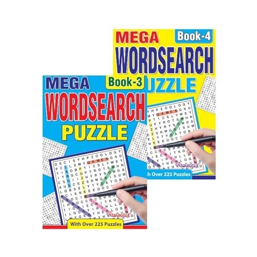 Sixstore A5 Mega Wordsearch Bücher 2er Set, Wortsuche Brain Teaser Reise Puzzlebuch