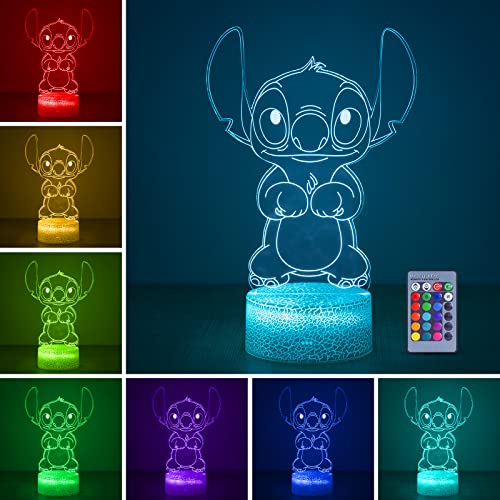 Hoofun Stitch Lampe, 16 Farben 3D LED Illusion Nachtlicht, Tischlampe mit Fernbedienung und Smart Touch, Anime Nachtlampe für Kinder Geburtstag Weihnachten Geschenk Kinderzimmer Dekoration