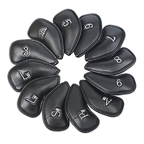 12pcs Golf Iron Head Cover Leder Golf Club Head Cover Golf Club Eisenschutz für Golfzubehör Schwarz